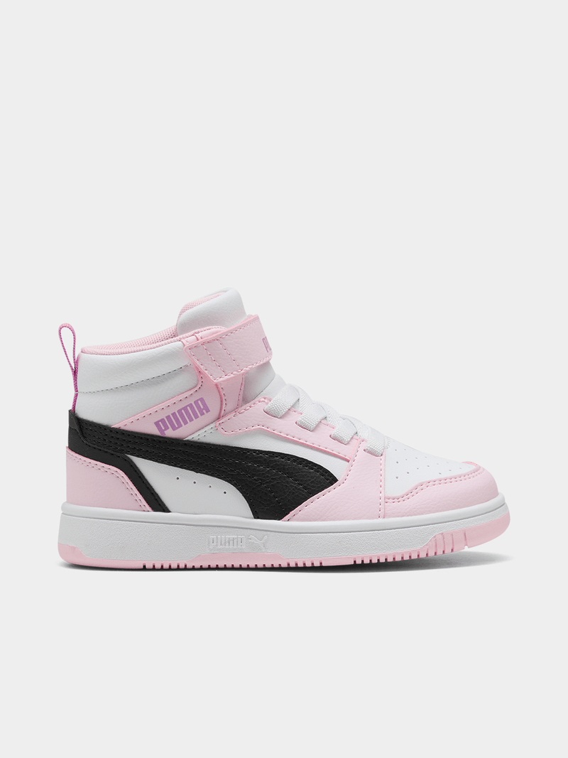 Puma Girls Rebound V6 Mid Sneakers In White And Pink