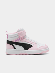 Puma Girls Rebound V6 Mid Sneakers In White And Pink