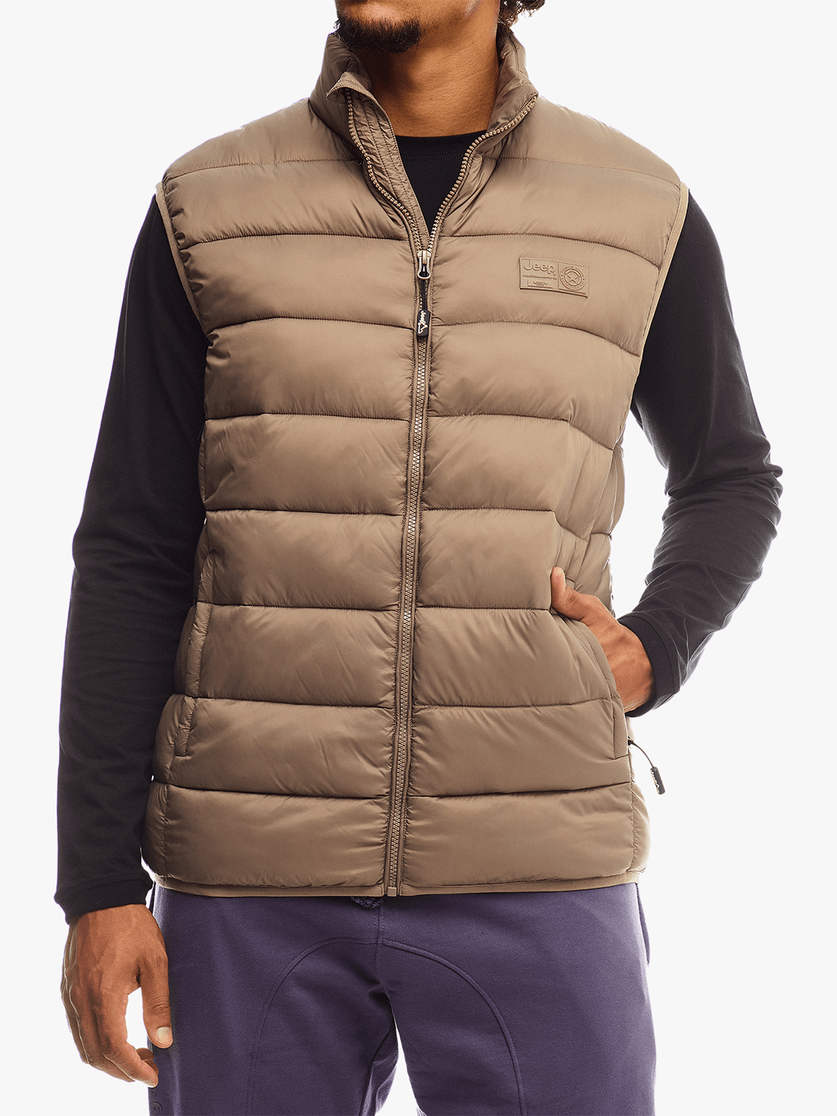 Jeep Mens Core Sleeveless Puffer Jacket Brown