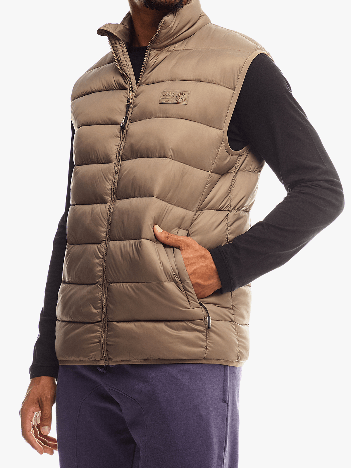 Jeep Mens Core Sleeveless Puffer Jacket Brown