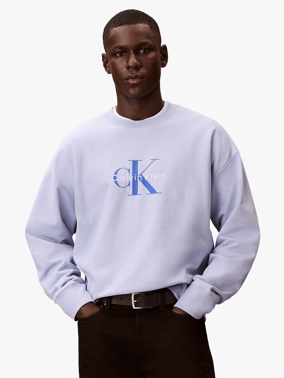 Calvin Klein Mens Premium Terry Monologo Sweatshirt In Lavender