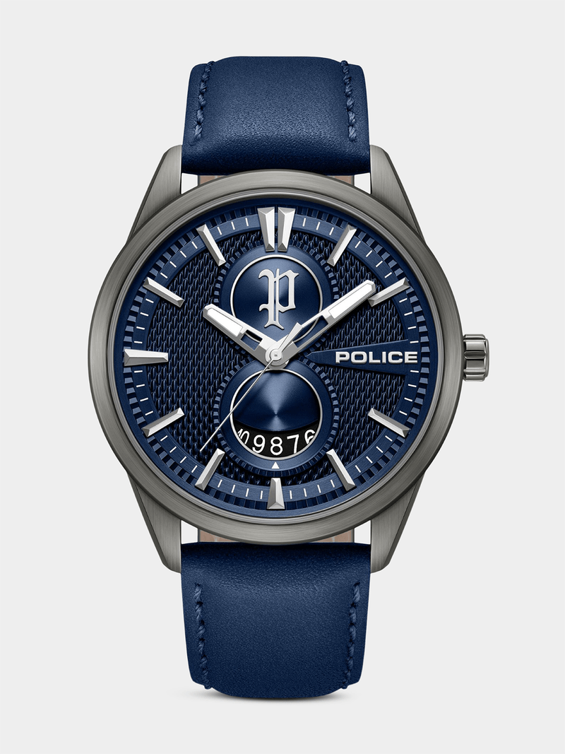 Police Mens Navy Leather Watch