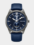 Police Mens Navy Leather Watch