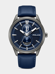 Police Mens Navy Leather Watch