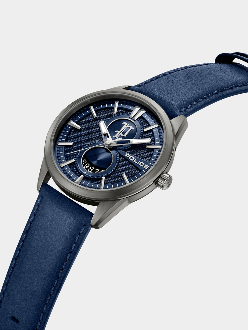 Police Mens Navy Leather Watch