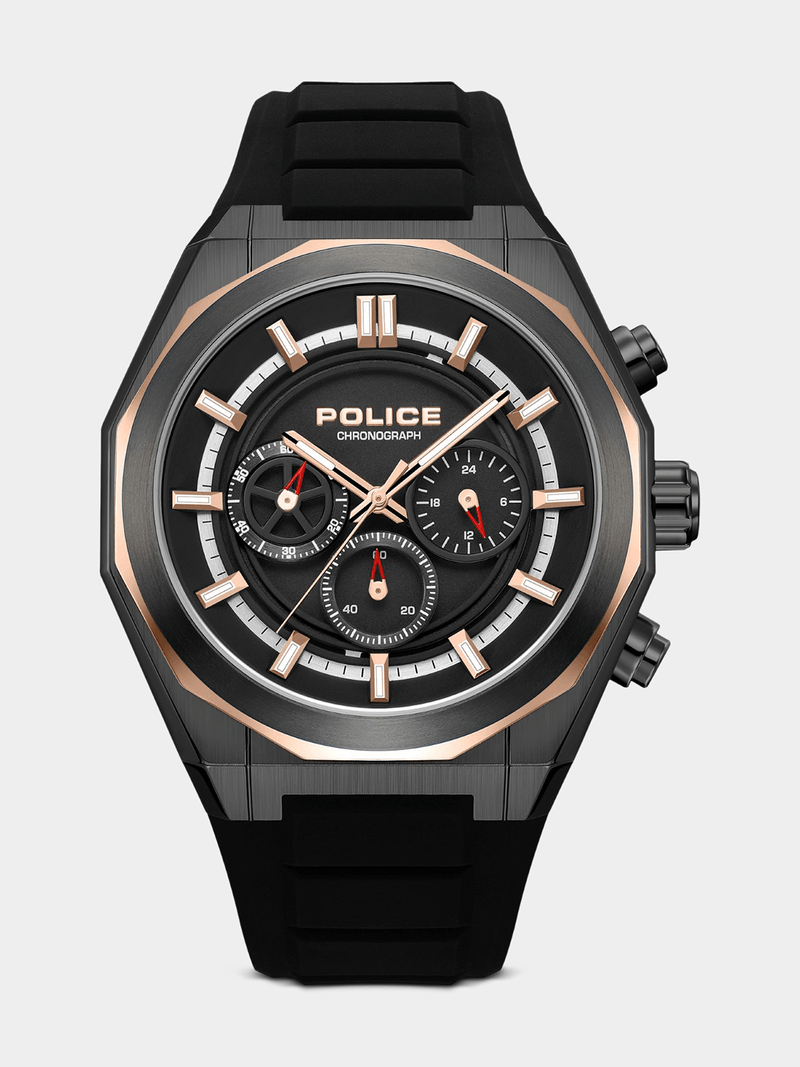 Police Mens Silicone Strap Watch In Black