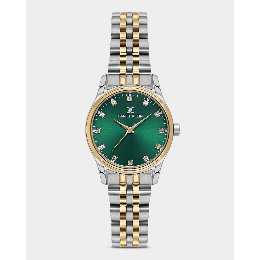 Daniel Klein Ladies Emerald Dial Watch Silver & Gold