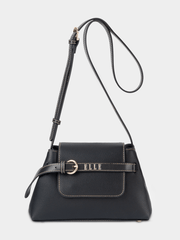 Elle Womens Belt Buckle Flapover Sling Bag In Black