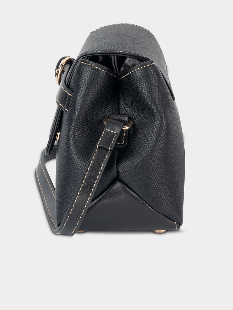 Elle Womens Belt Buckle Flapover Sling Bag In Black