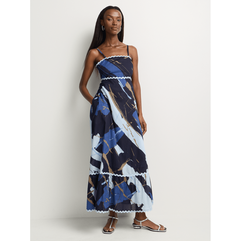 Izabel London Strappy Printed Dress In Blue