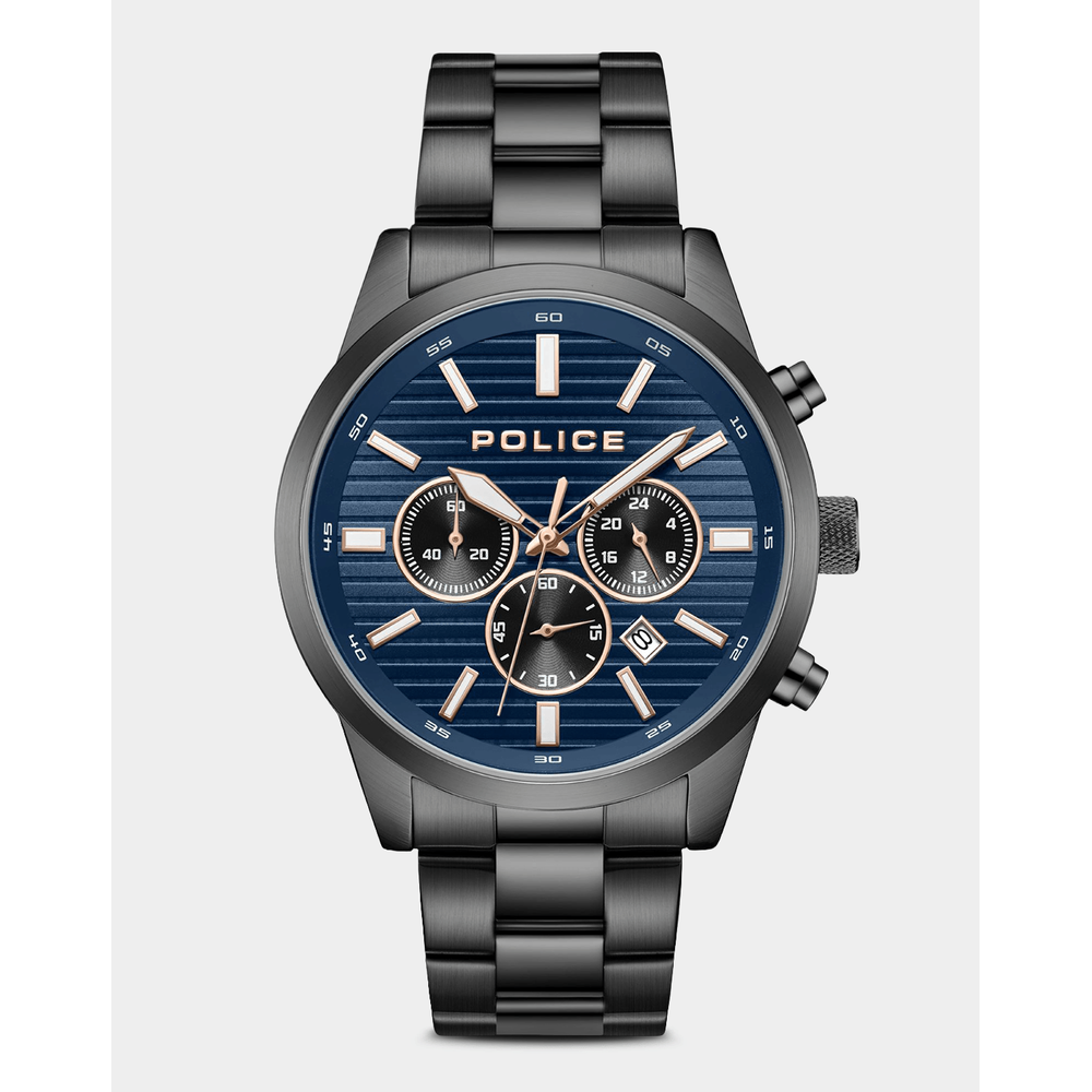Police Mens Tangle Chronographic Stainless Steel Bracelet Watch In Black/Blue Dial