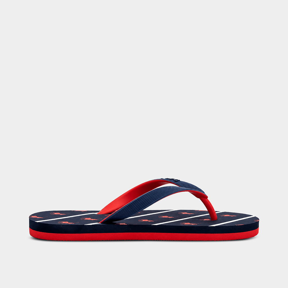 Polo Boys Monogram Flip Flops In Red/Navy/White
