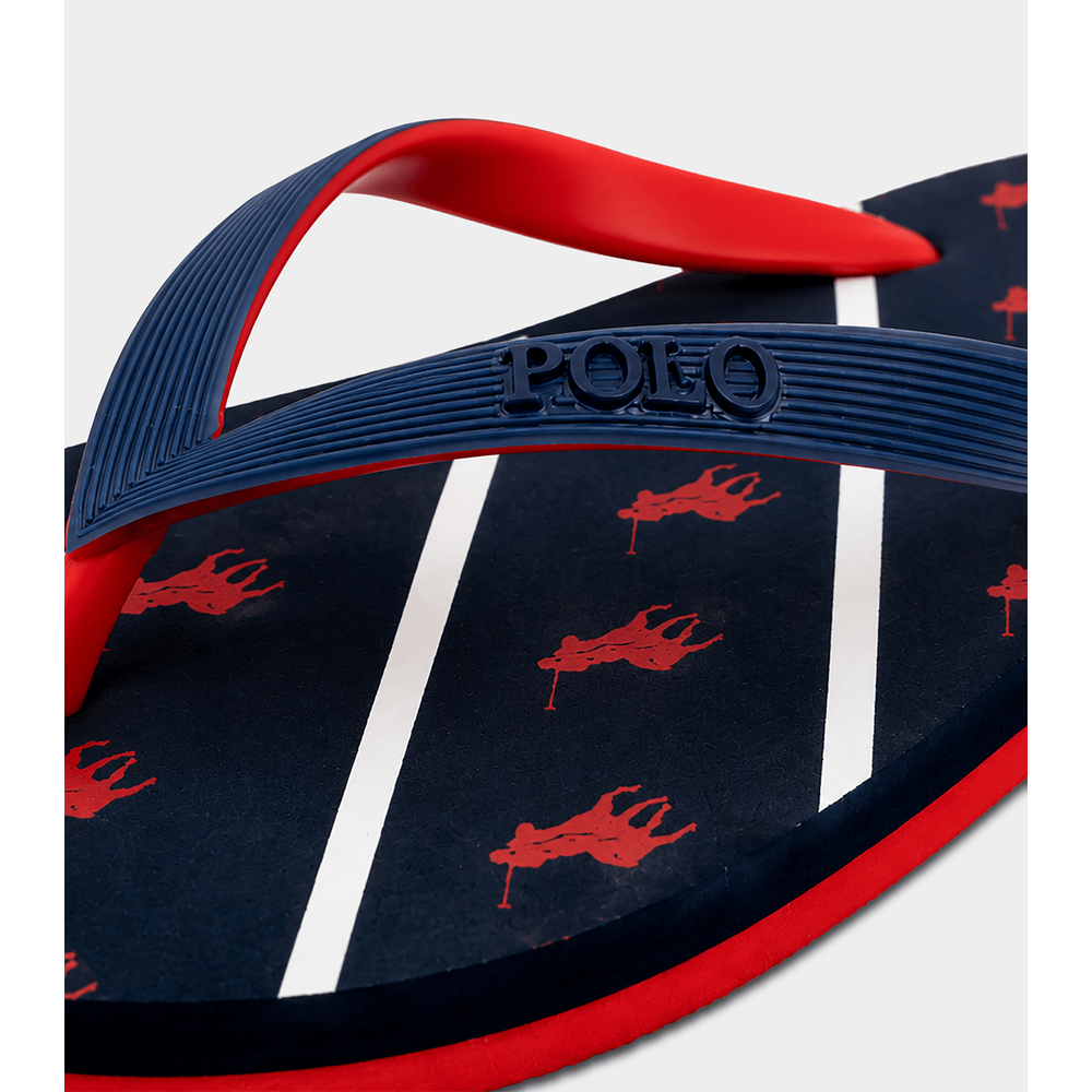 Polo Boys Monogram Flip Flops In Red/Navy/White