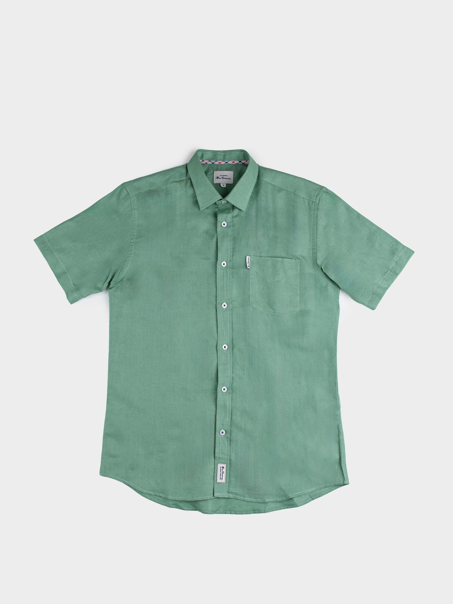 Ben Sherman Mens Short Sleeve Sage Linen Shirt