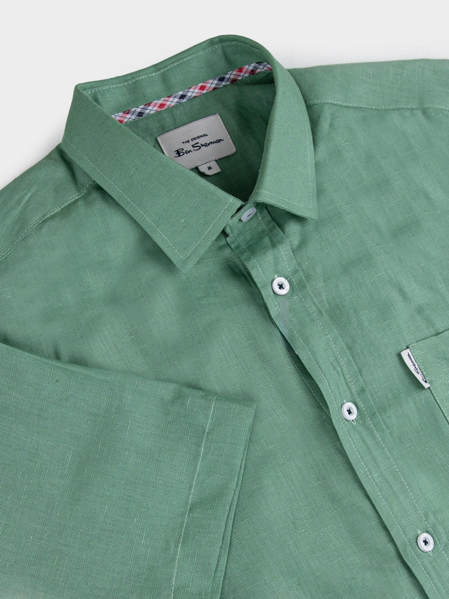 Ben Sherman Mens Short Sleeve Sage Linen Shirt