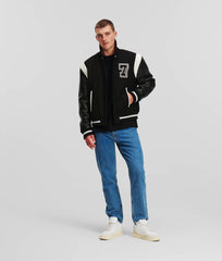 Karl Lagerfeld 240M1403 Varsity Bomber Jacket  Black