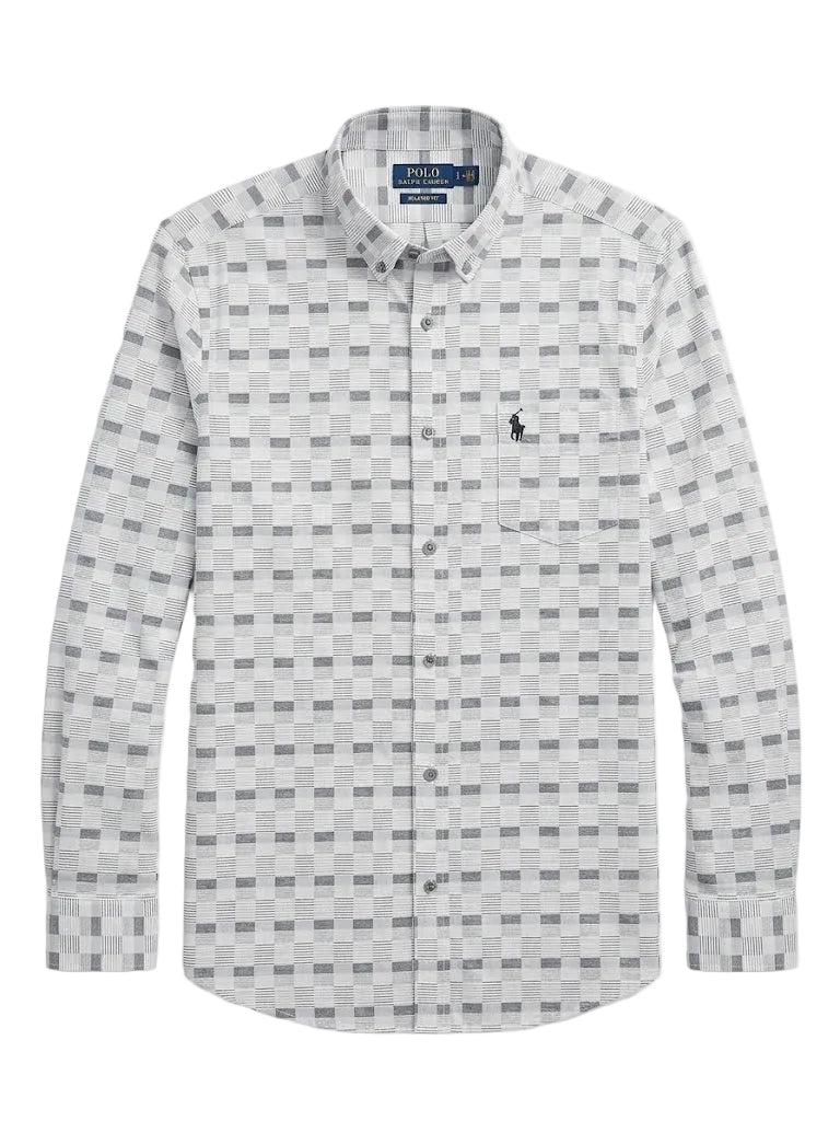 Polo Mens Long Sleeve Check Shirt In White
