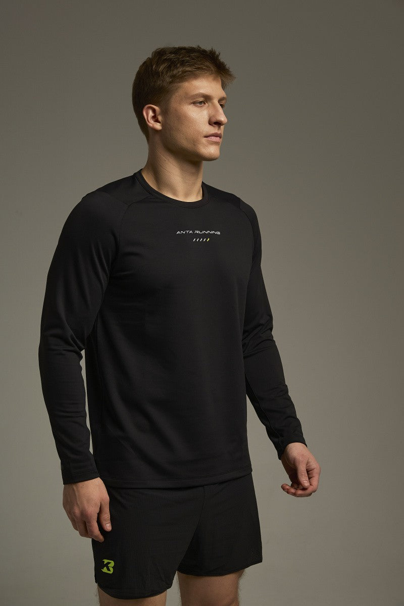 Anta Mens Advanced Long Sleeved Running T-Shirt In Black
