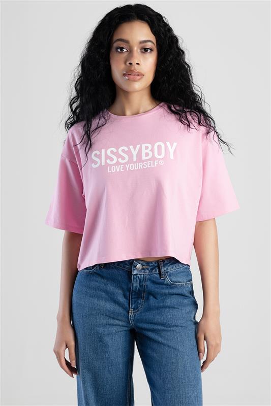 Sissyboy T31523 Boxy Oversized Print Logo Top Light Pink