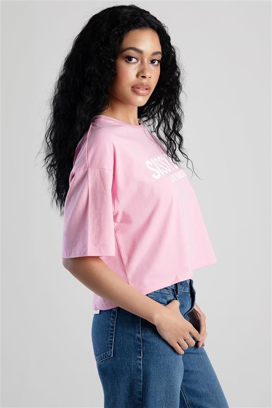 Sissyboy T31523 Boxy Oversized Print Logo Top Light Pink