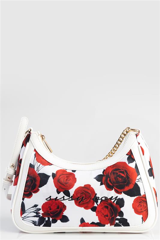 Sissyboy Bg745 Ladies Red Rose Printed Shoulder Bag White/Red