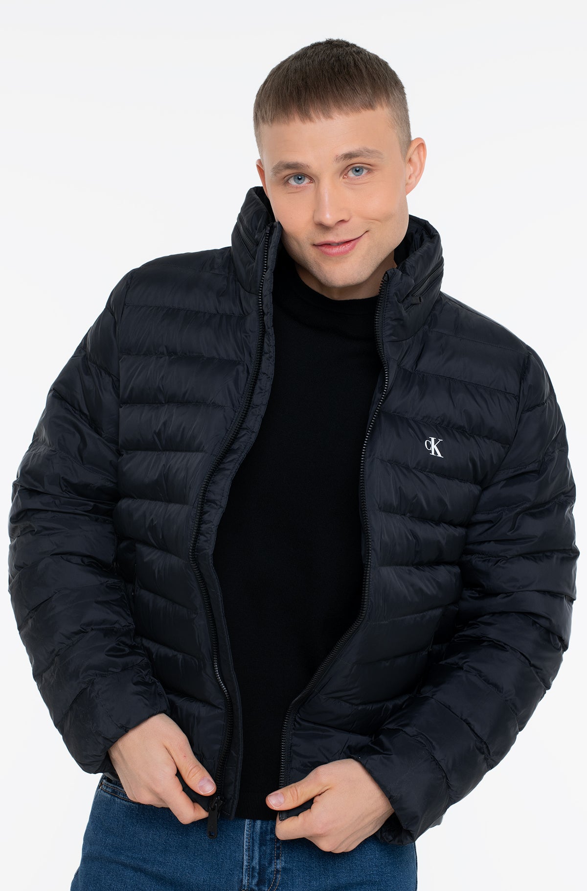 Calvin Klein Mens Nylon Hooded Puffer Jacket In Black