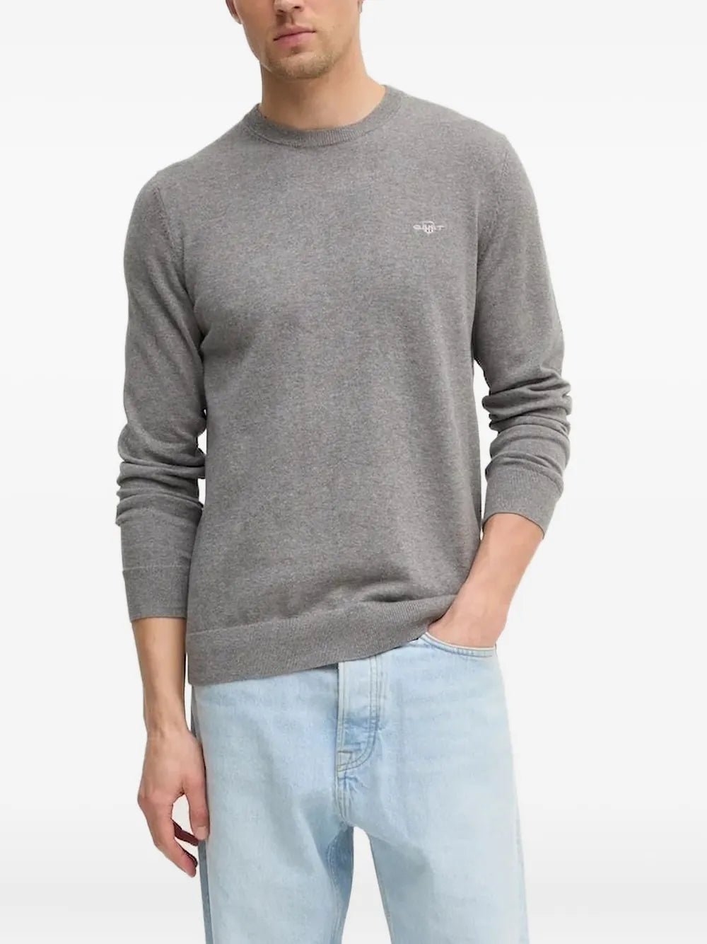 Gant Mens Classic Cotton Crew Neck Sweater In Grey