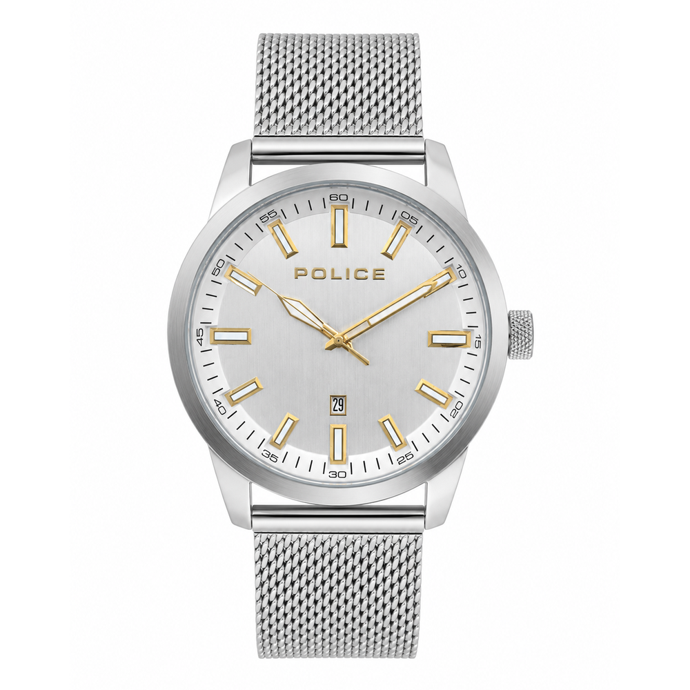 Police Mens Pewgh Quartz Stainless Steel Mesh Bracelet Watch In Sliver/Silver Dial