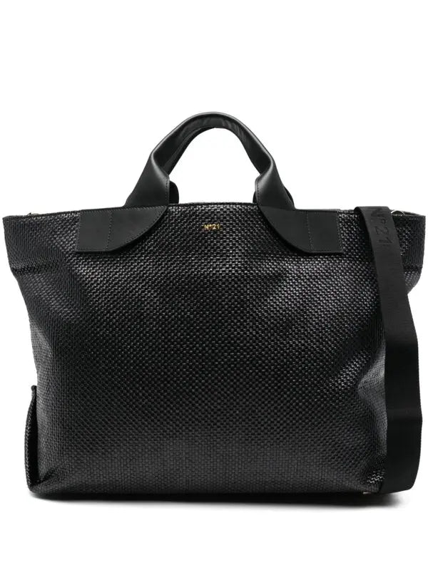 Nº21 Womens Interwoven Raffia Tote Bag In Black