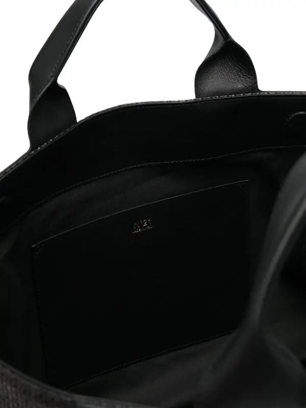 Nº21 Womens Interwoven Raffia Tote Bag In Black