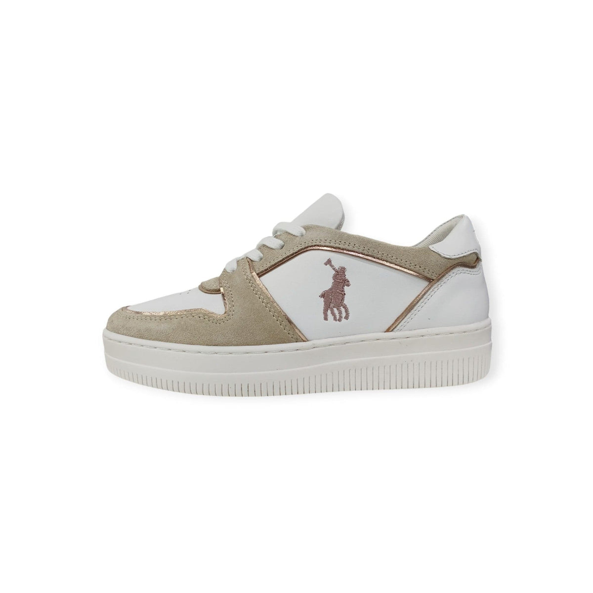 Polo Womens Platform Leather Sneakers In White