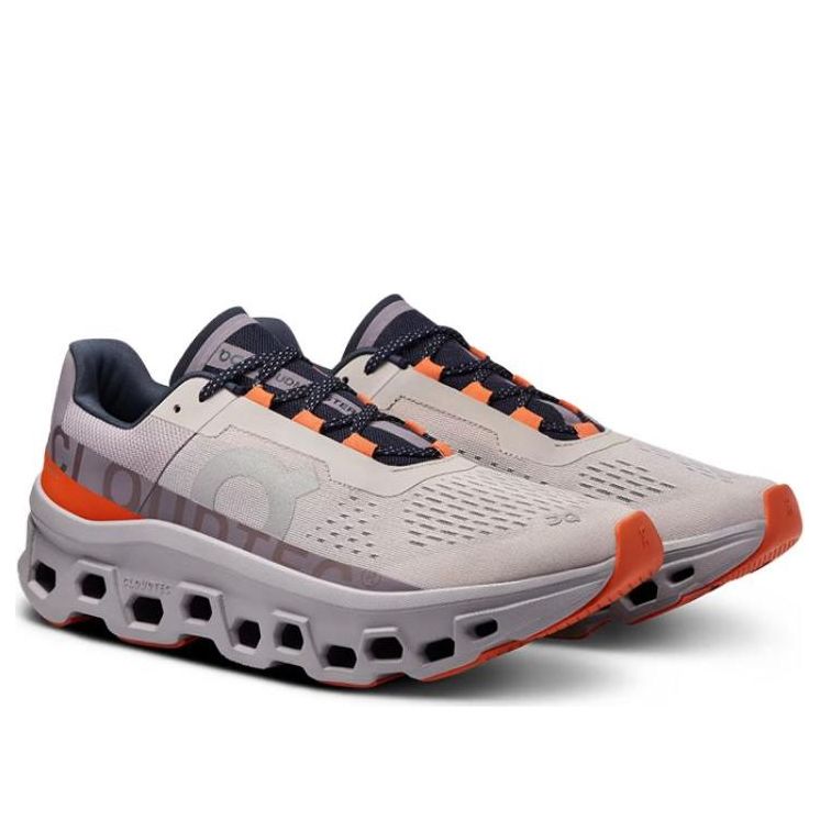 On Mens Cloudmonster Exclusive Shoes In Pearl & Flame