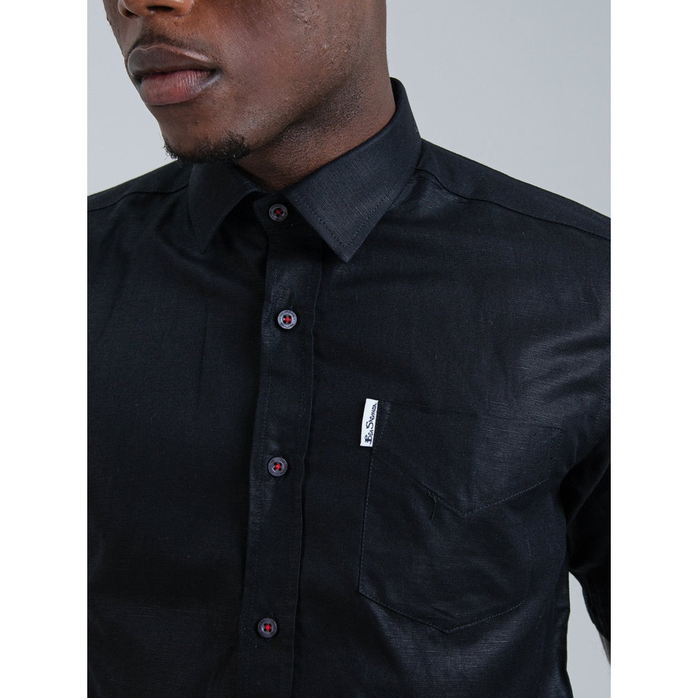 Ben Sherman Mens Linen Short Sleeve Shirt In Black