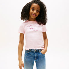 Tommy Hilfiger Girls Tommy Script T-Shirt In Baby Pink
