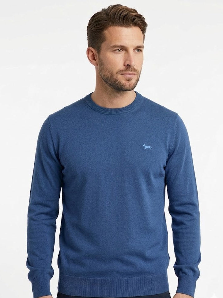 Harmont & Blain Mens Basic Neck Contrast Inside Sweater In Blue