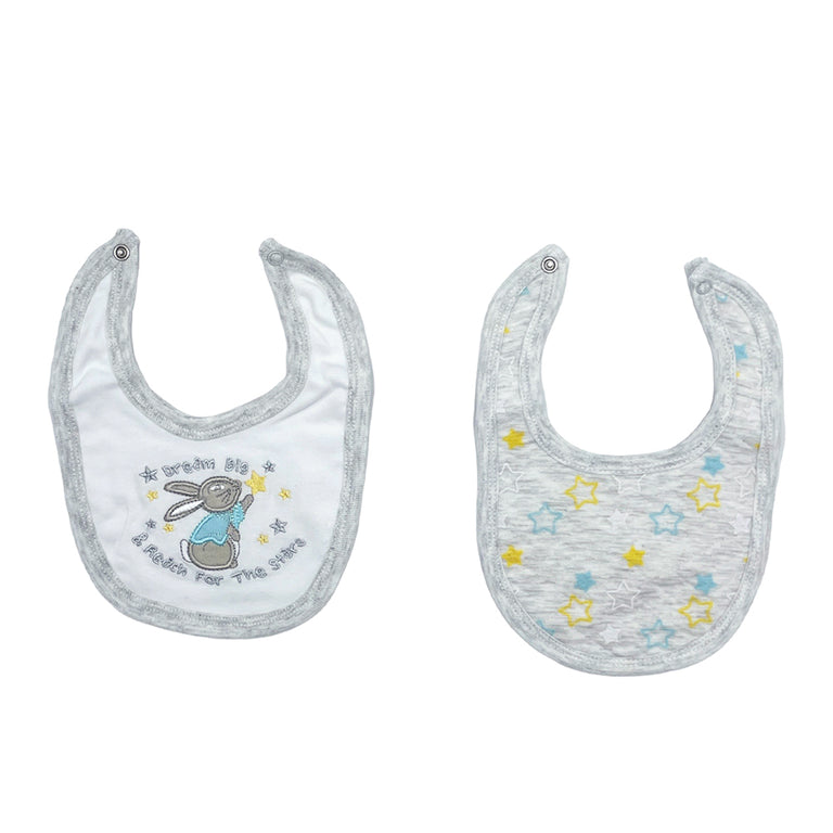 Mother's Choice Unisex Baby 100% Cotton 2 Pck Bibs In Grey/White