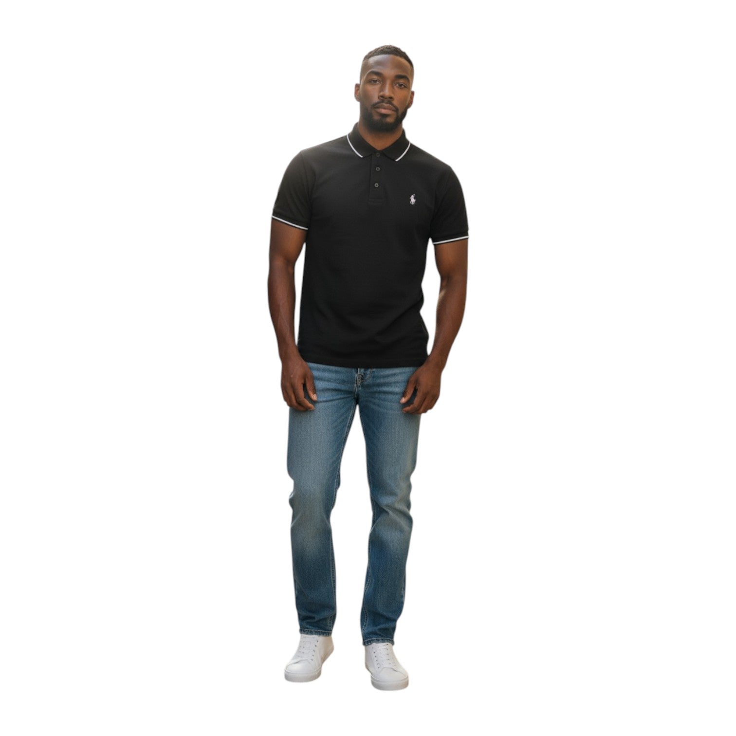 Polo Mens Dm Button Short Sleeves Golfer Black