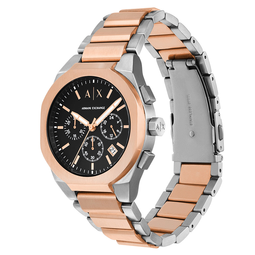 Armani Exchange Mens Raphael Chronograph Stainless Steel Watch In Silver/Gold/Black Dial