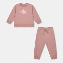Calvin Klein Girls Monogram Sweatshirt And Trackpant Set In Rose
