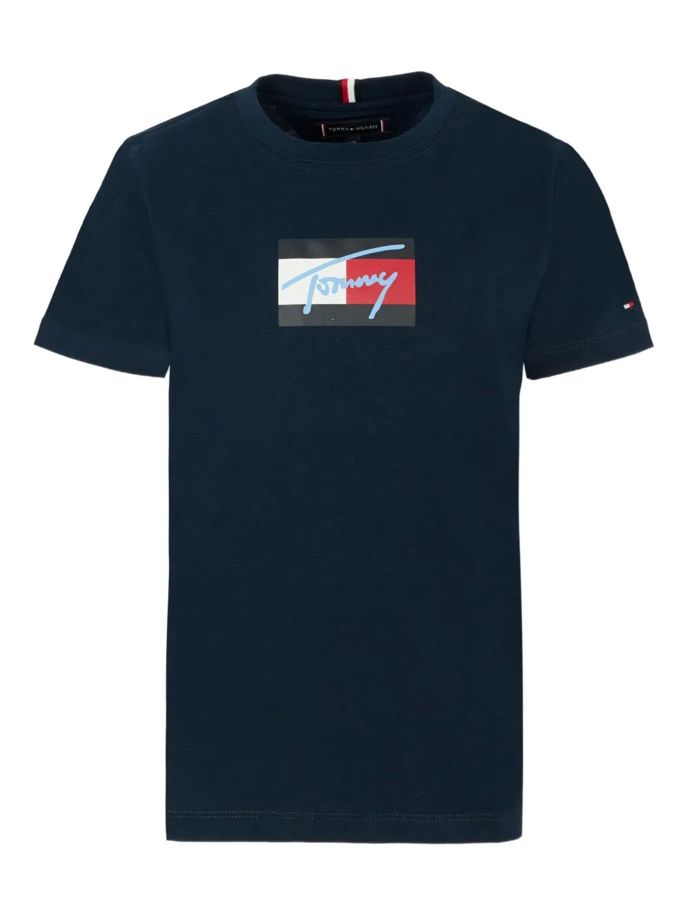 Tommy Hilfiger Boys Script Flag Print T-Shirt In Navy