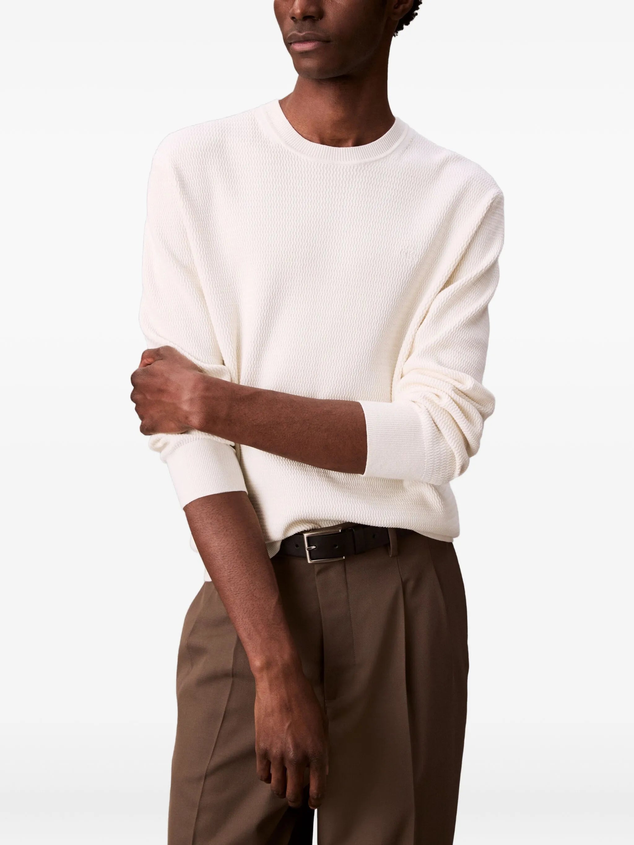 Calvin Klein Mens Cotton Wool Sweater In Off White