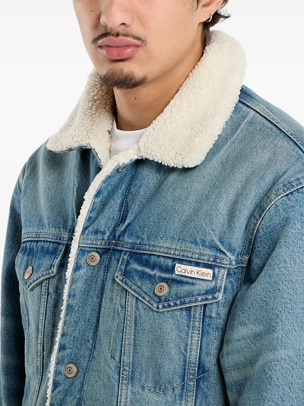 Calvin Klein Unisex Sherpa Trucker Tinted Thundra Denim Jacket In Denim