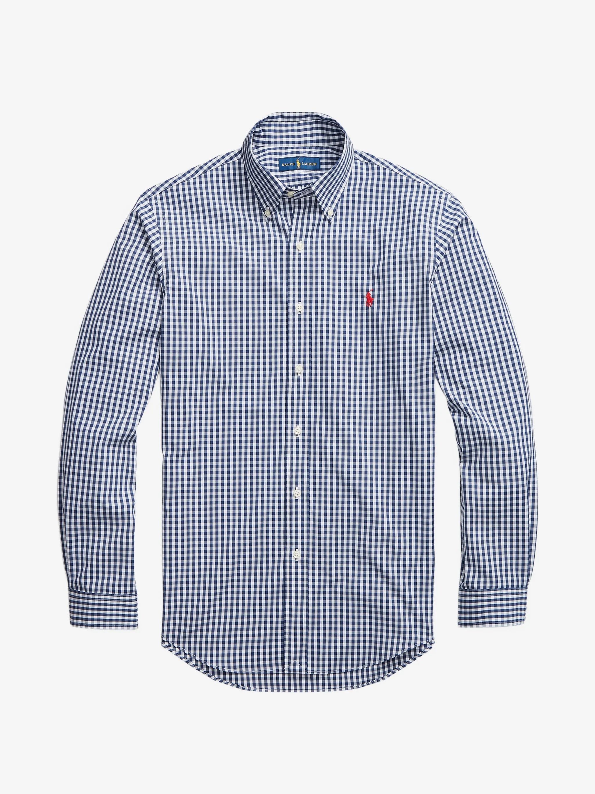 Polo Mens Long Sleeve Small Check Shirt In Navy & White