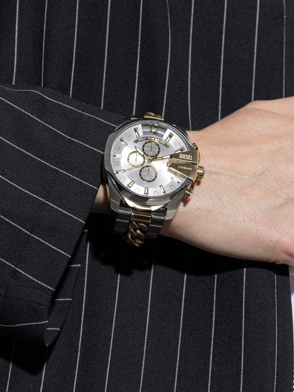 Diesel Men's Mega Chief Gold Dial & Silver Tone Chronograph Watch