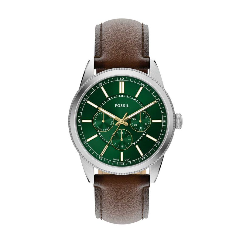 Fossil Mens Pearson Leather Watch In Brown & Green