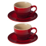 Le Creuset 2 Cup & Saucer Sets In Cerise
