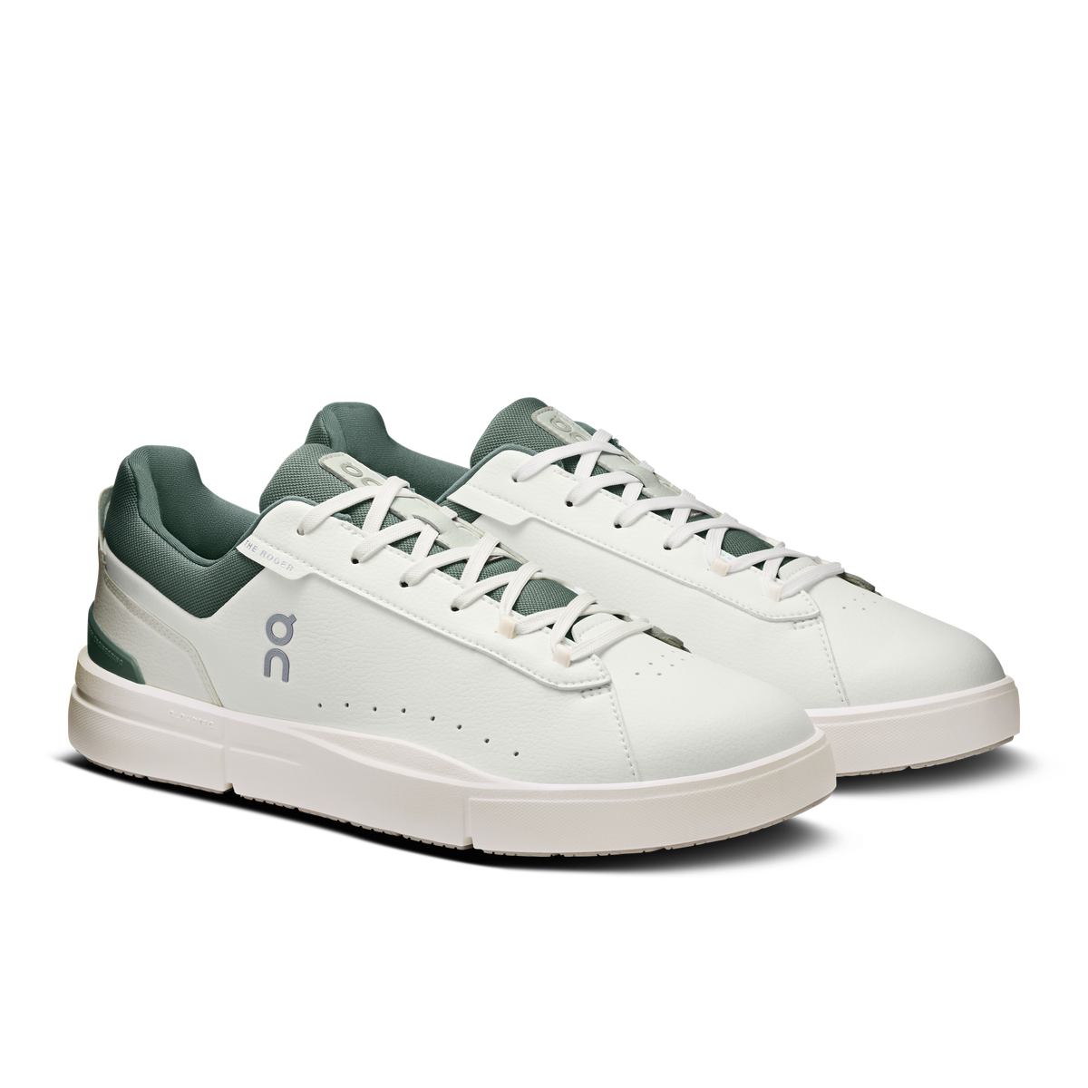 On Cloud Mens The Roger Advantage Shoes In White and Olive