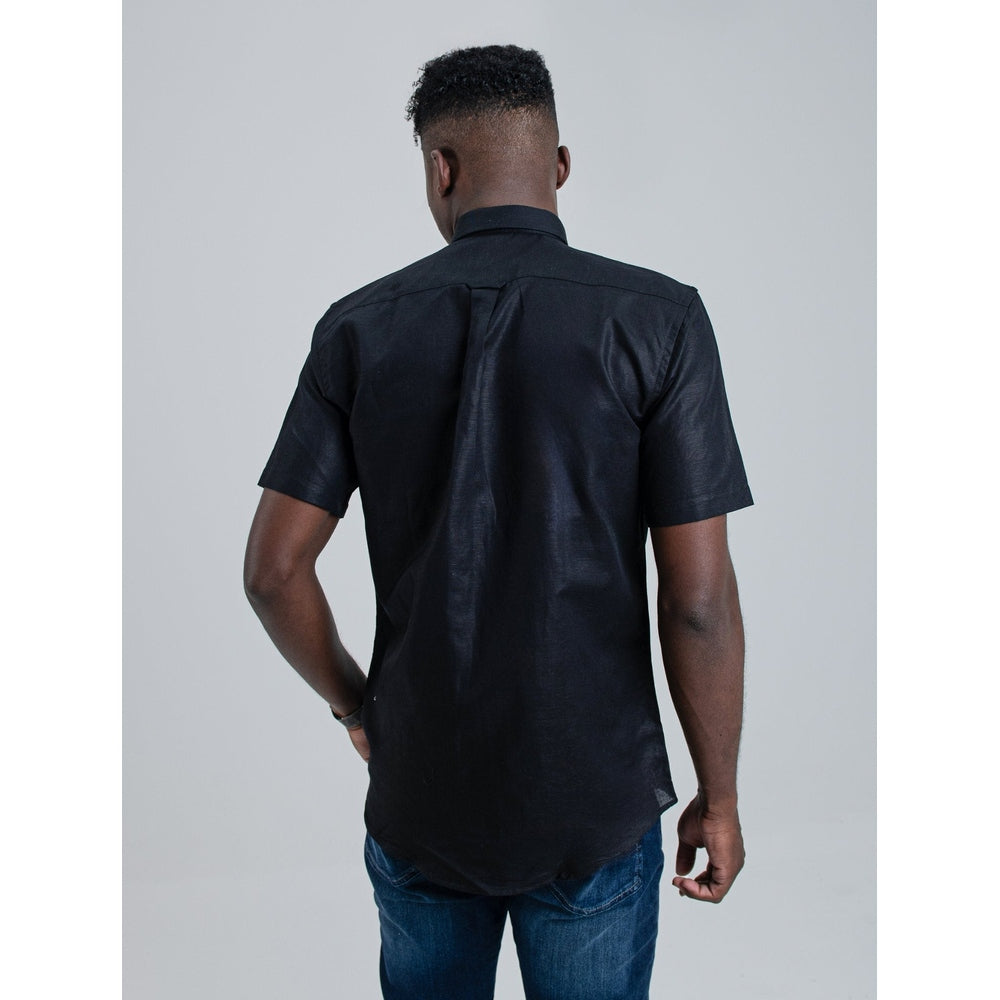 Ben Sherman Mens Linen Short Sleeve Shirt In Black
