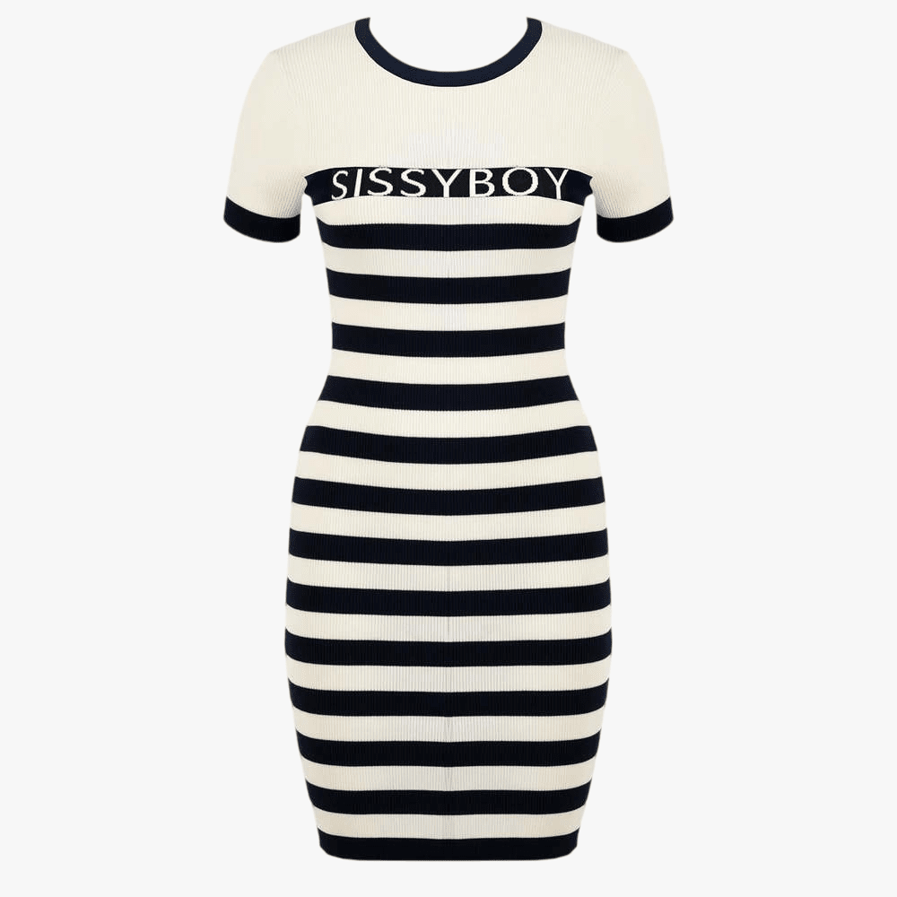 Sissy boy Ladies Stripe Knit Dress In Navy & White