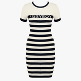 Sissy boy Ladies Stripe Knit Dress In Navy & White